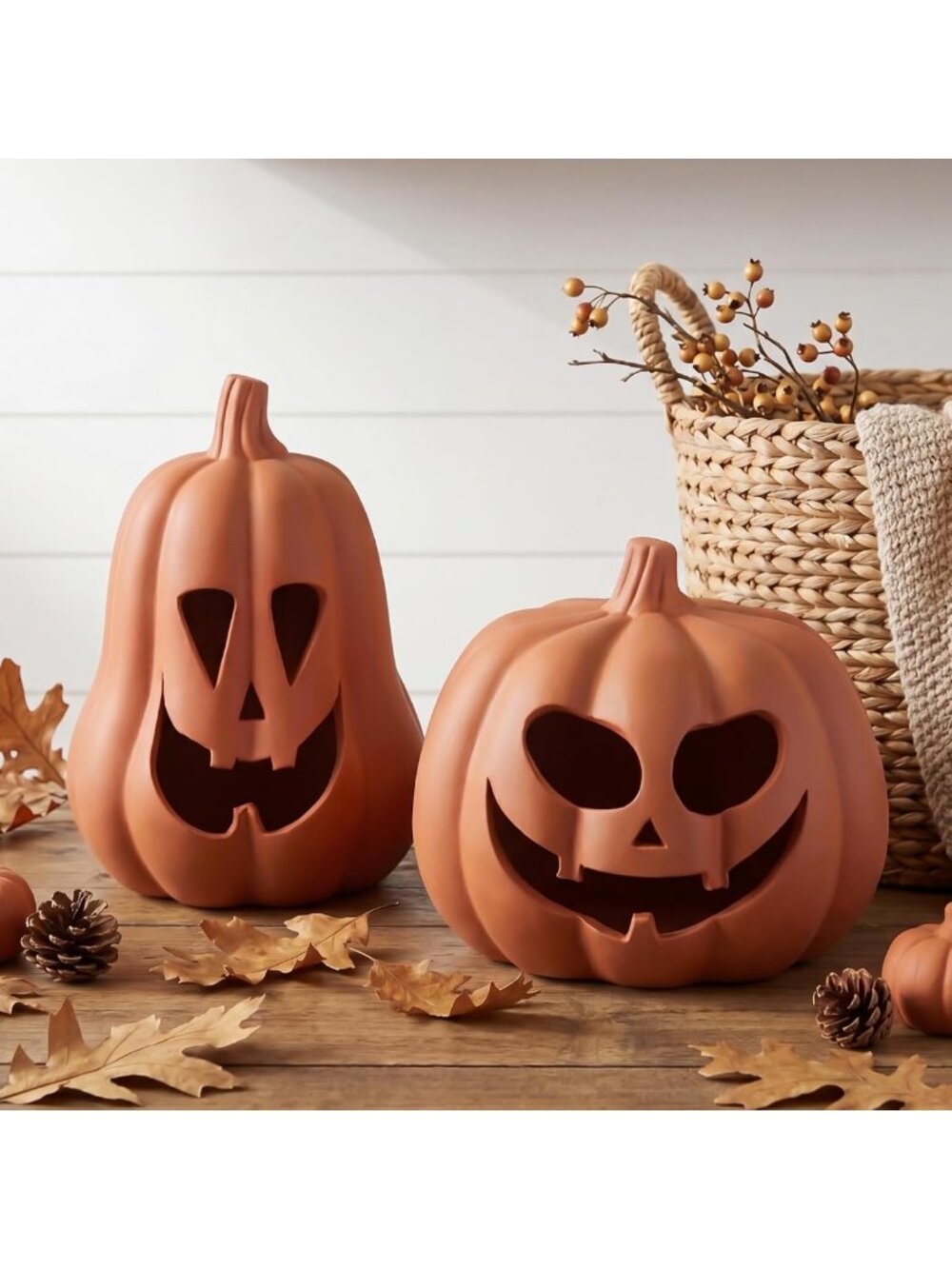 Terracotta Jack O'Lantern Pumpkin Halloween Decor - Spooky Home Accent